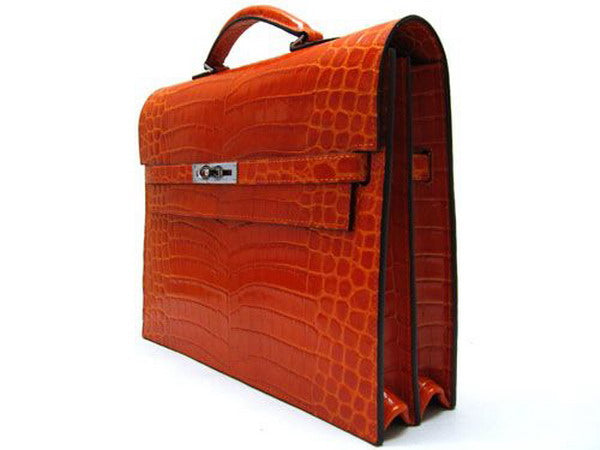 Luxury Hermes Briefcases Unisex Briefcase Orange Handbag
