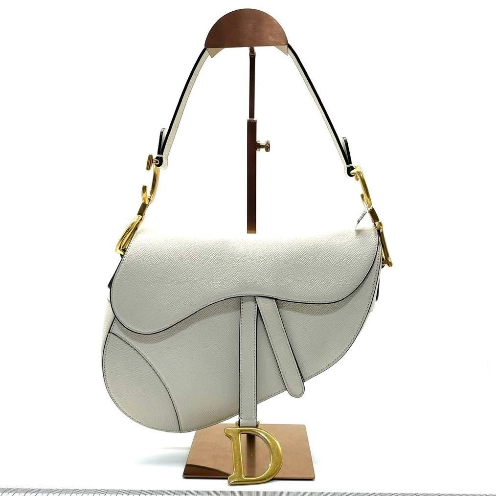 Dior Saddle White Medium Grained Leather Handbag