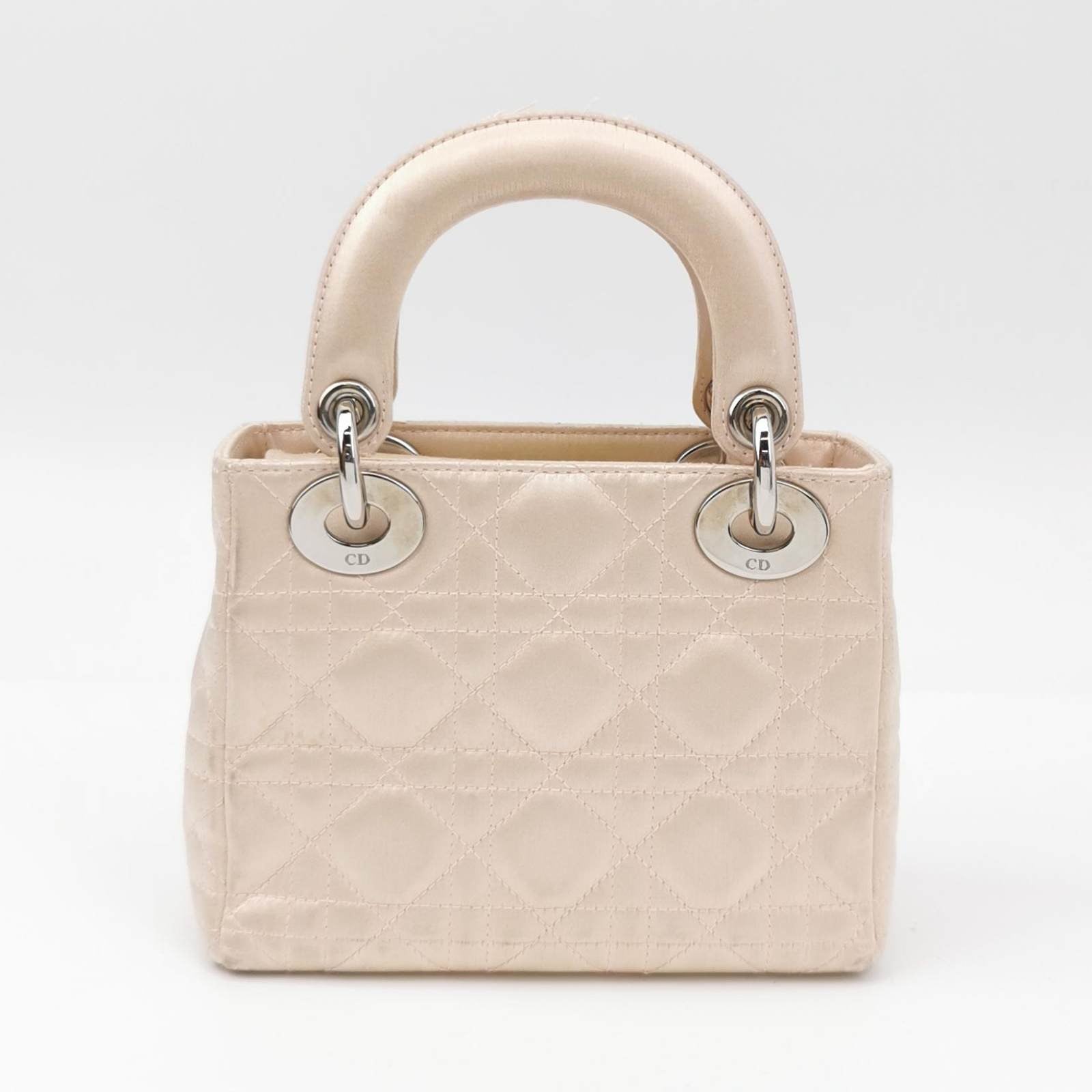 Lady Dior Mini 2004 Beige Silk Handbag Silver Hardware