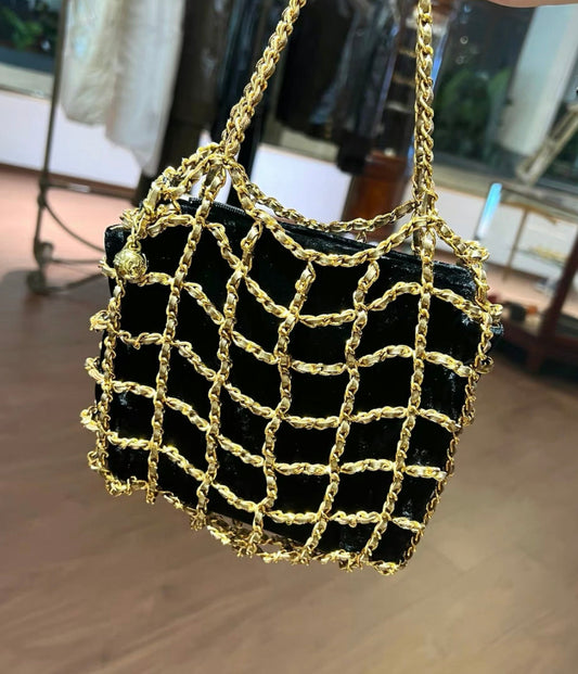Chanel MinaudiÃ¨re Clutch Rare Micro Mini Woven Chain Black Satin Satchel