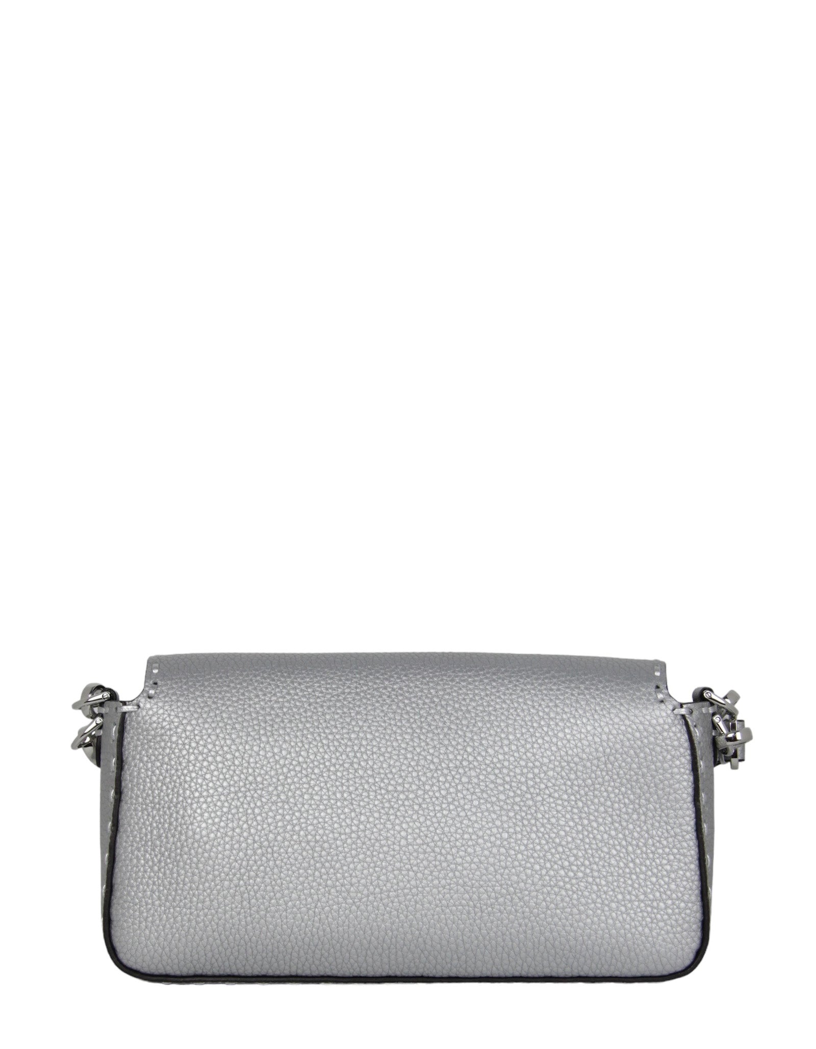 Fendi Silver Selleria Leather Baguette Bag w/ Oversized Topstitching