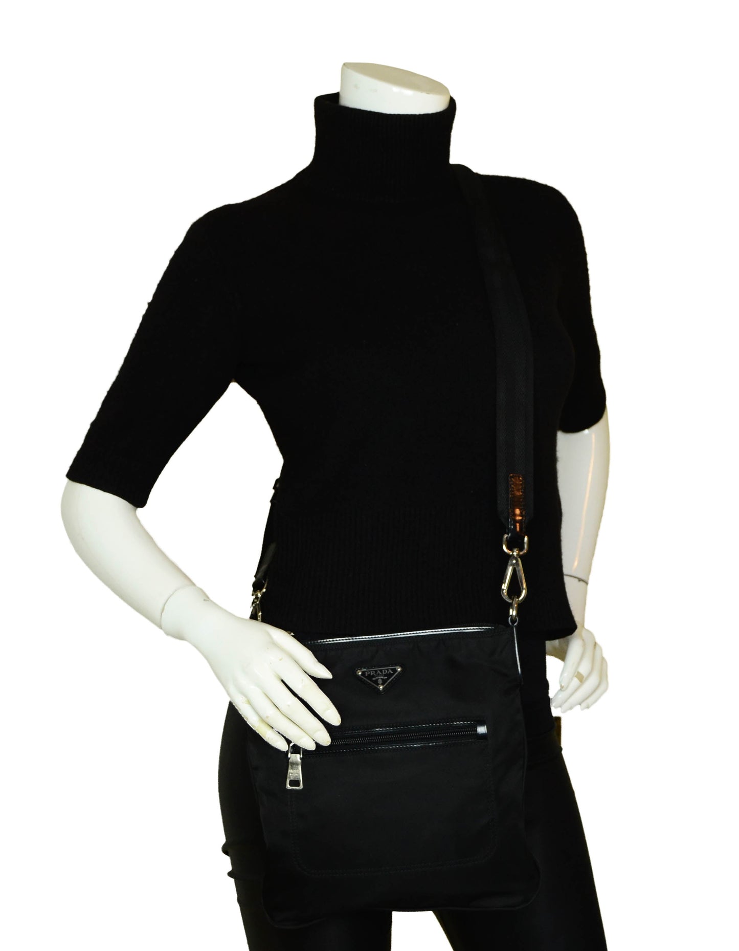 Prada Black Tessuto Nylon Flat Crossbody Bag w/ Front Pocket