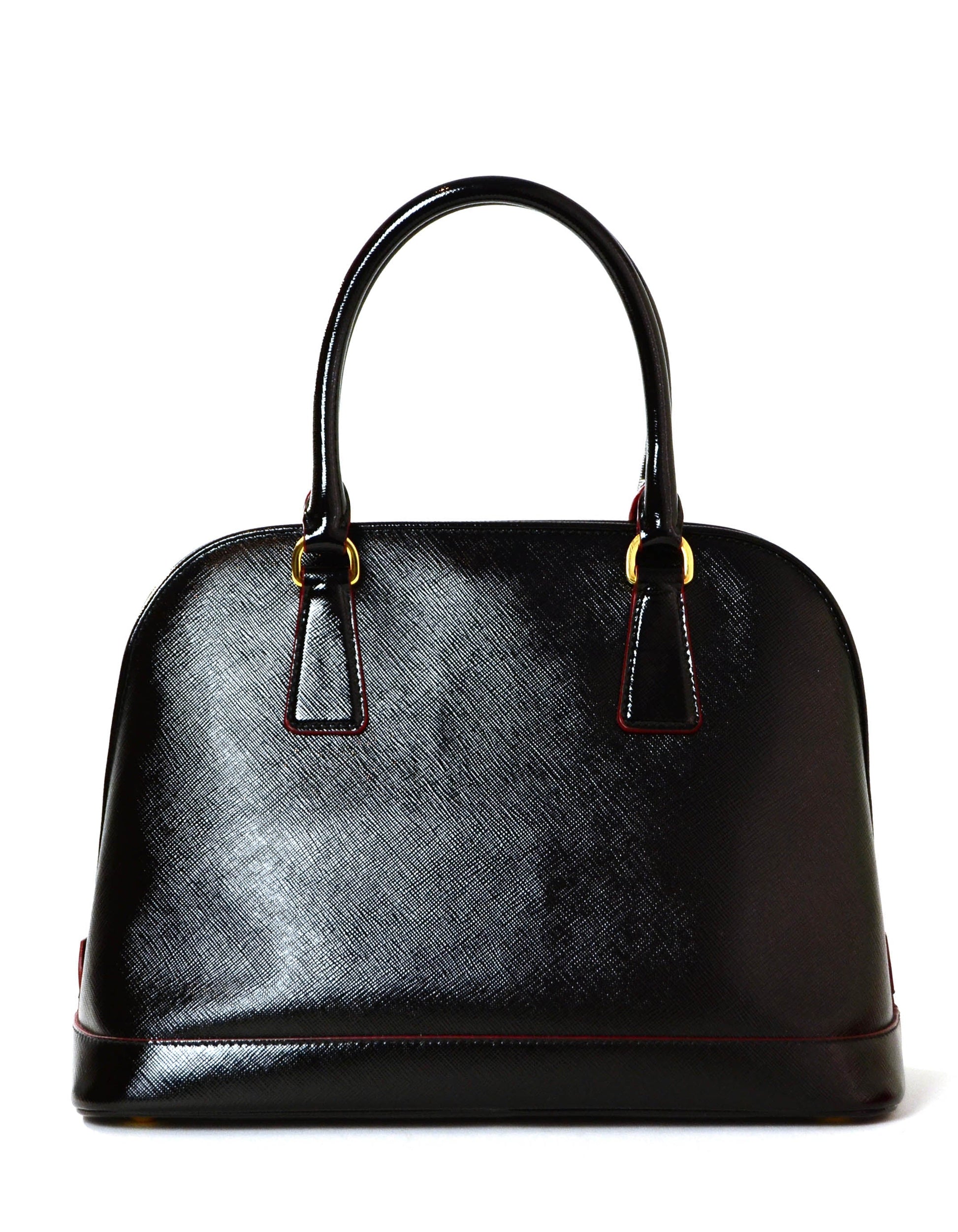 Prada Black/Red Saffiano Vernice Leather Promendade Bag 1BA567