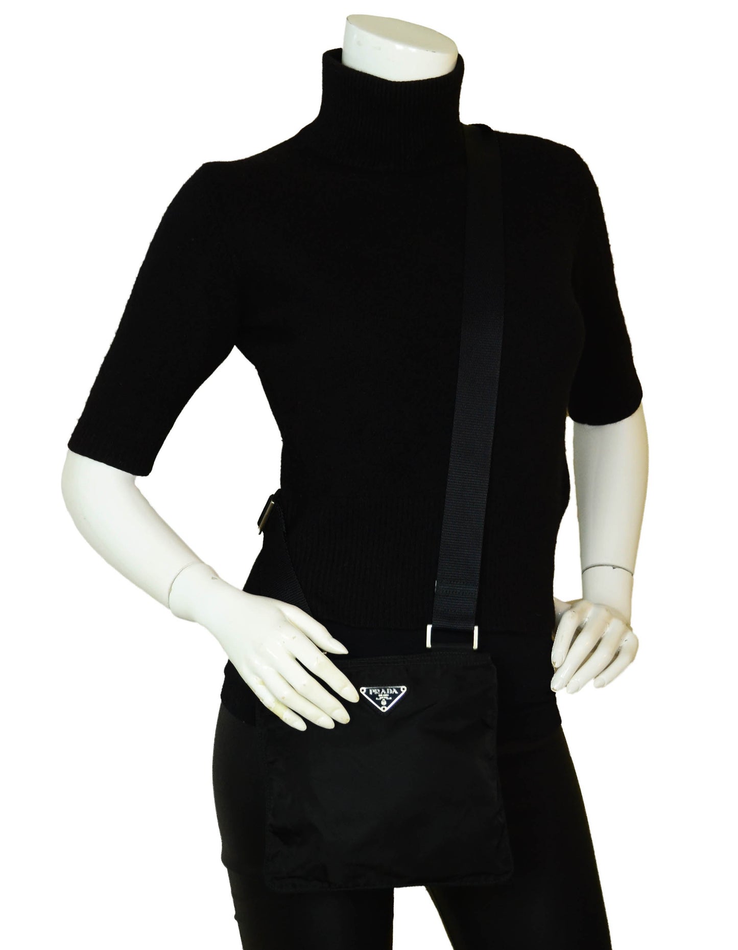 Prada Black Tessuto Nylon Flat Mini Crossbody Bag