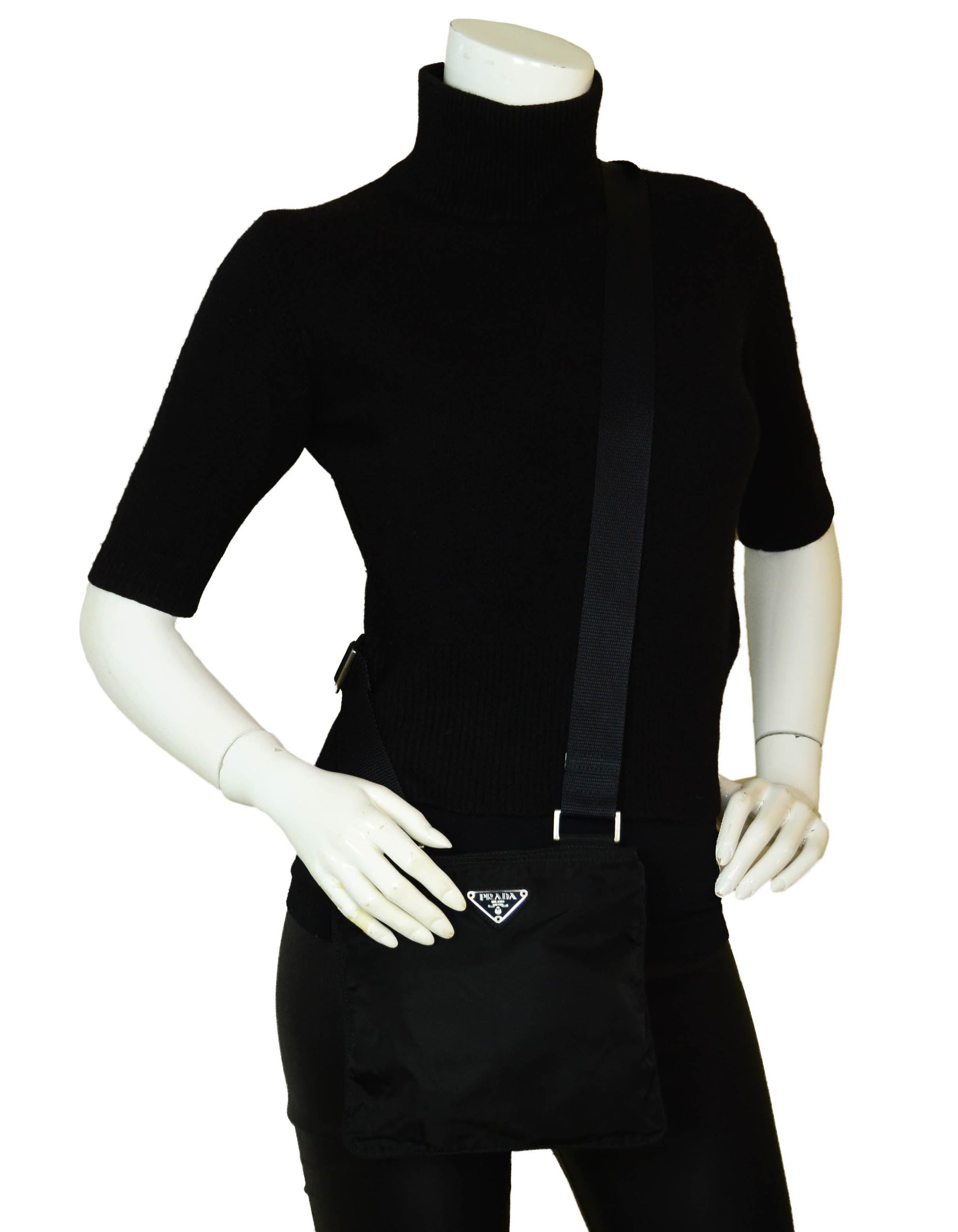 Prada Black Tessuto Nylon Flat Mini Crossbody Bag