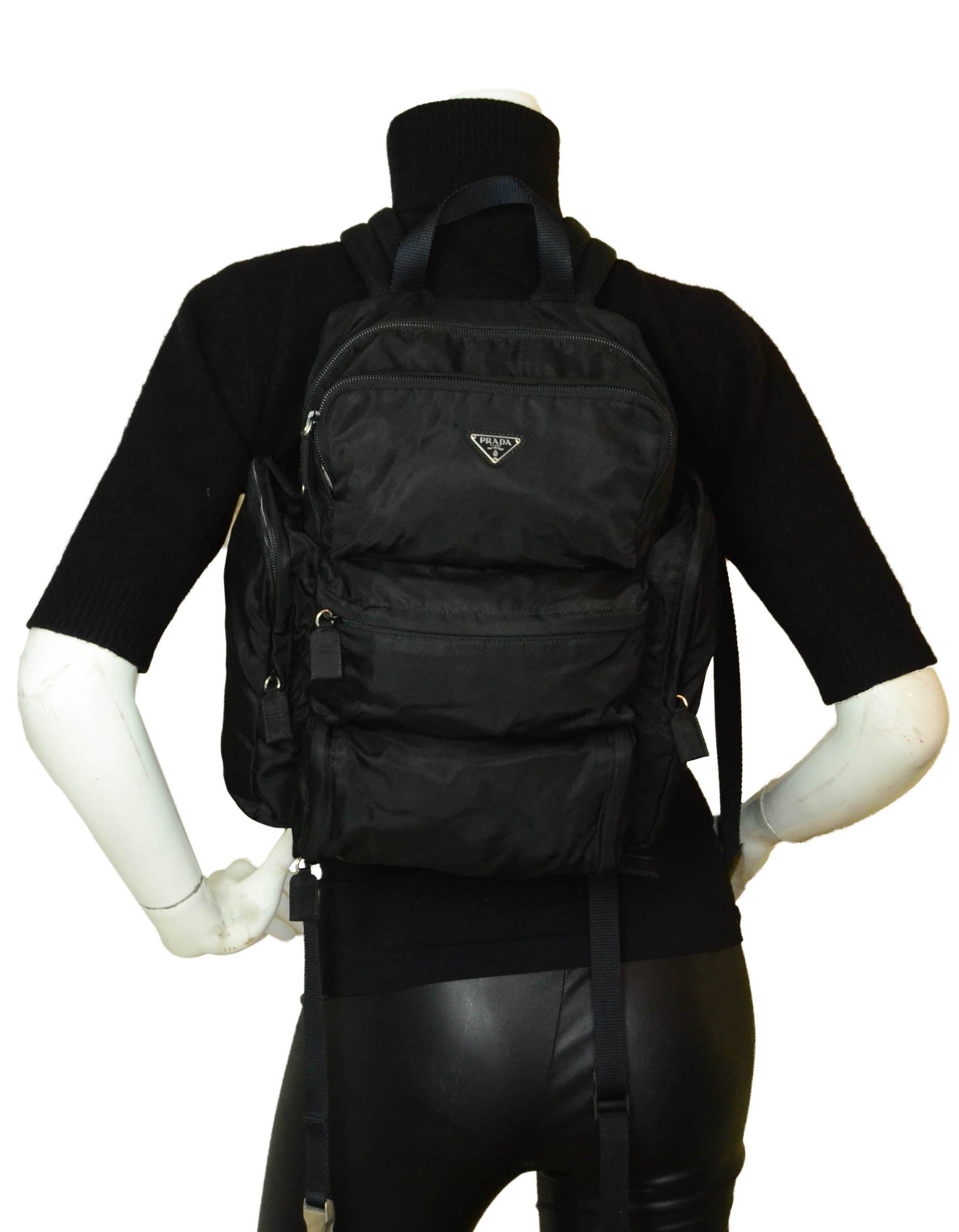 Prada Black Nylon Multipocket Backpack Bag