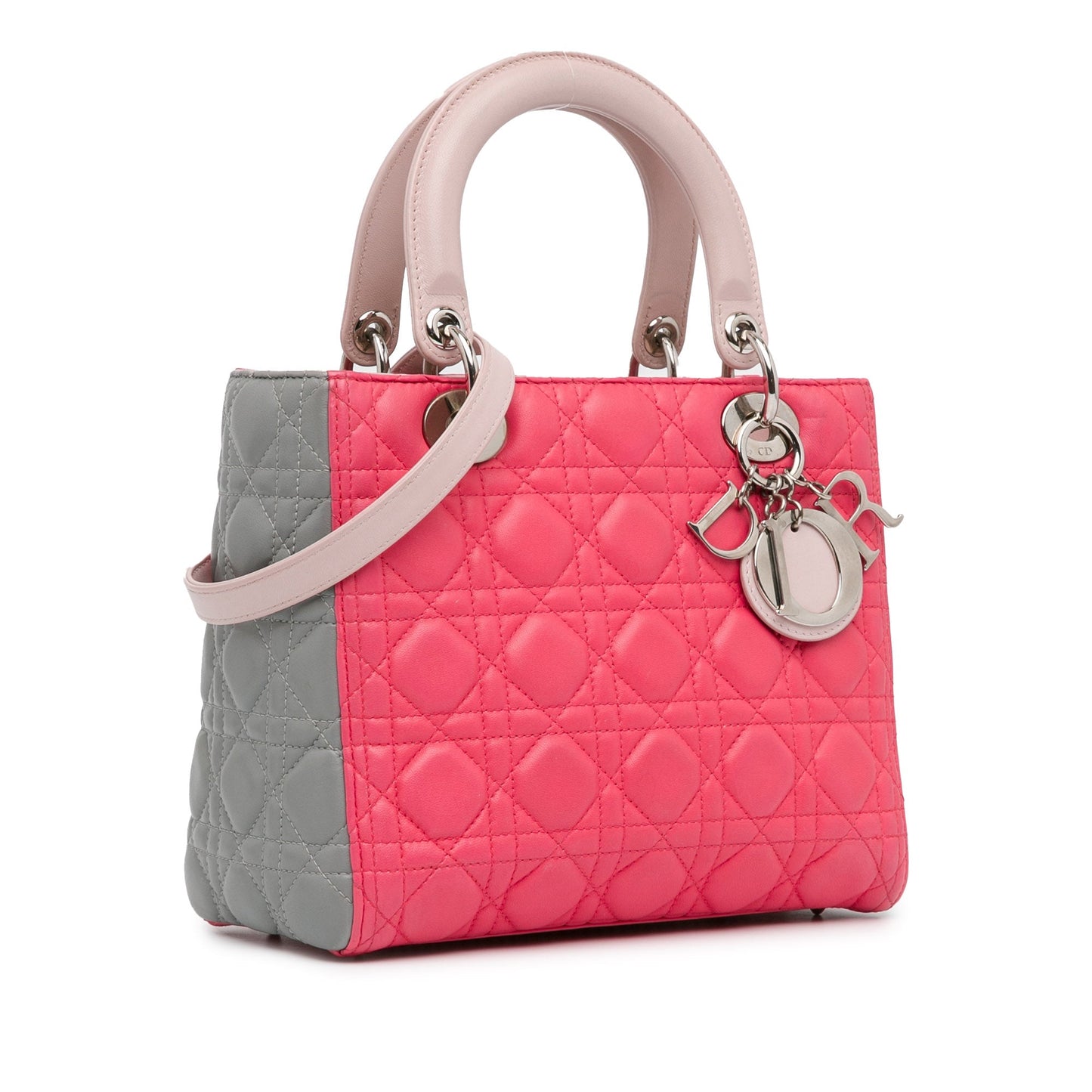 Pink Dior Medium Tricolor Lambskin Cannage Lady Dior Satchel
