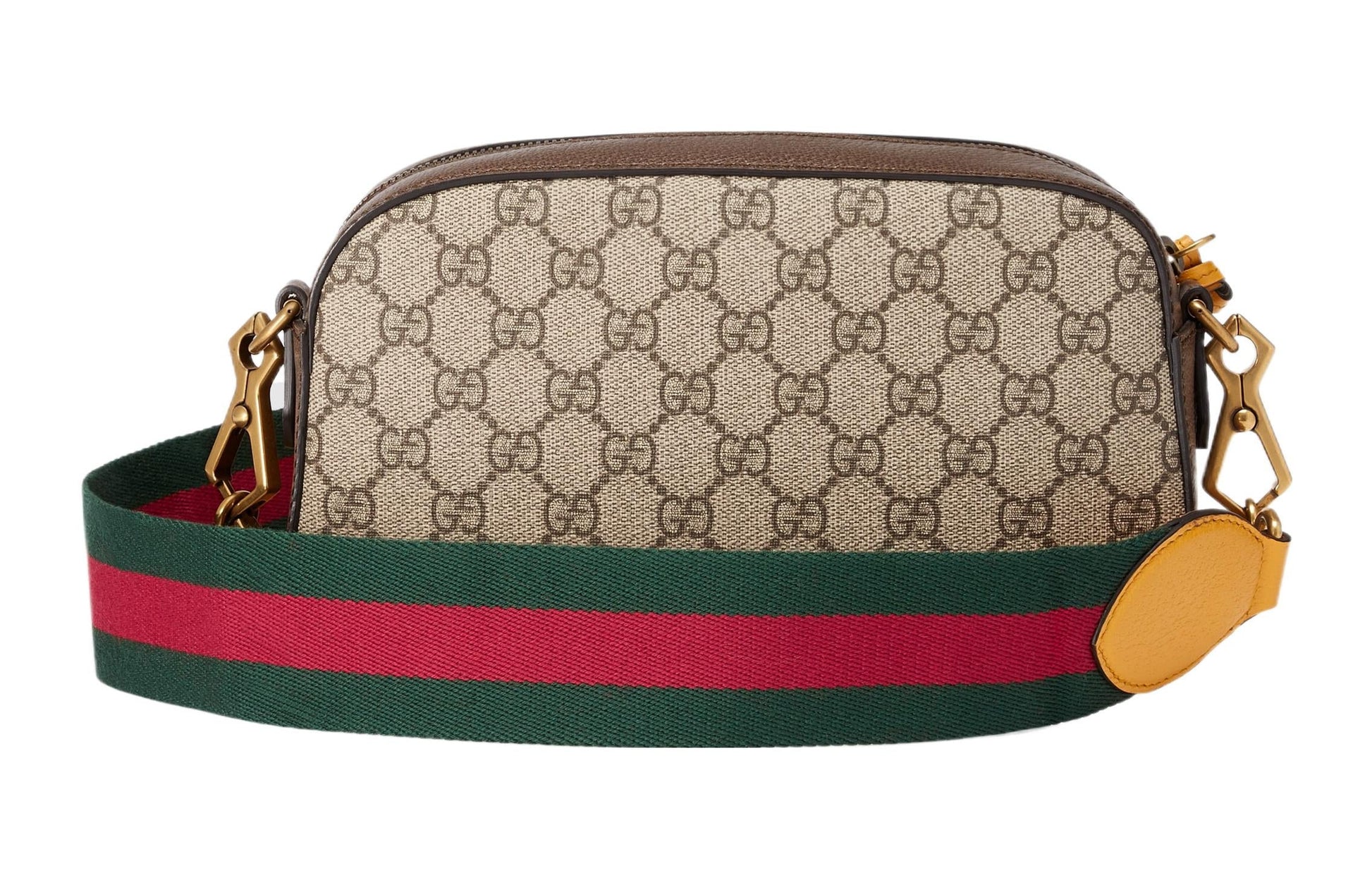 GUCCI Neo Metallic Tiger Head Logo Stripe Webbing Shoulder Messenger Bag Unisex / / Brown / Yellow 476466-K9GVT-8856