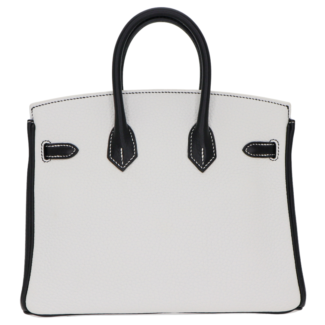 Hermes25cm Birkin HSS White/ Black Clemence Leather Brushed Palladium Hardware