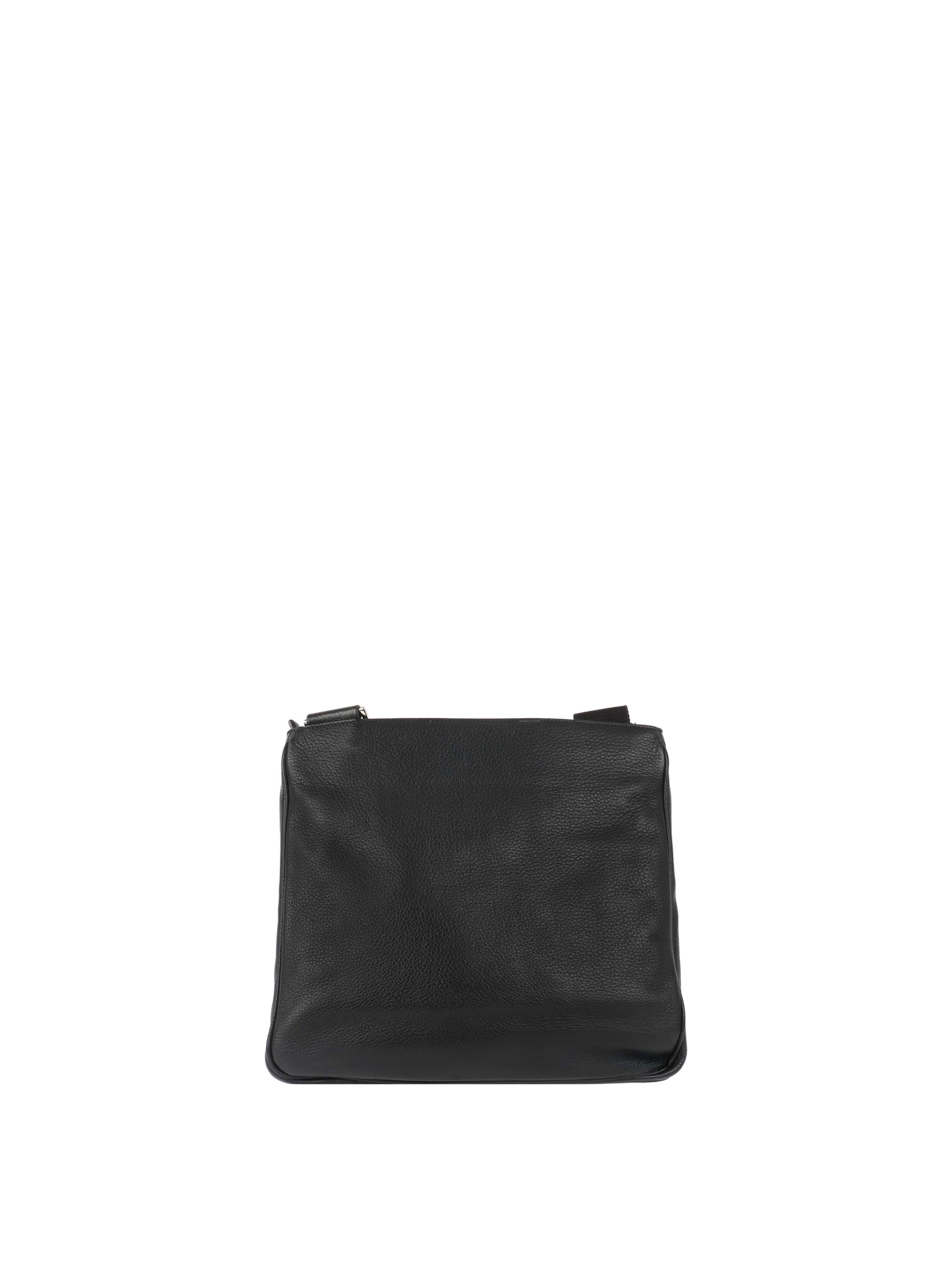 Prada Black Leather Messenger Bag.