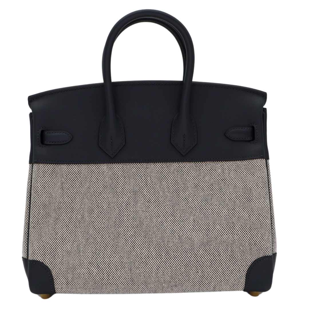 Hermes25cm Birkin Gris Misty Toile/ Swift Leather Permabrass Hardware