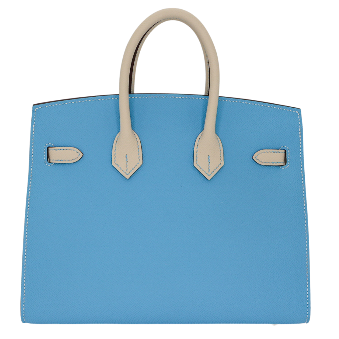 Hermes25cm Birkin HSS Sellier Celeste/ Craie Epsom Leather Brushed Palladium Hardware