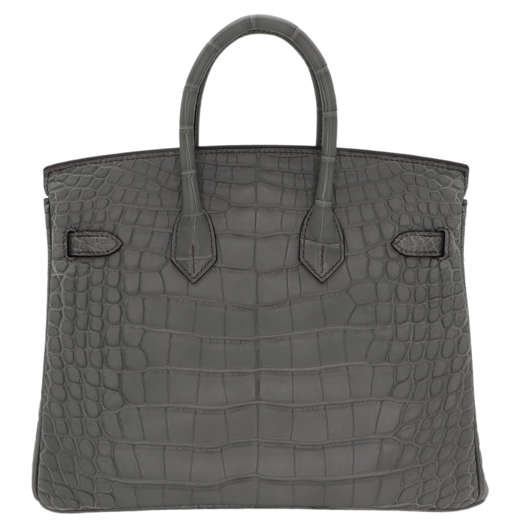 Hermes25cm Birkin Gris Cement Matte Alligator Palladium Hardware