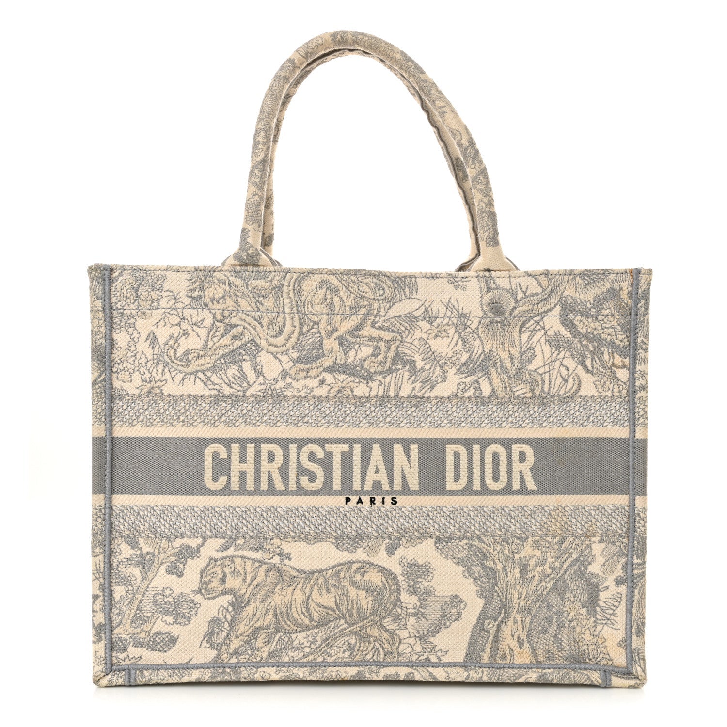 Christian Dior Canvas Embroidered Medium Dioriviera Toile De Jouy Book Tote Gray