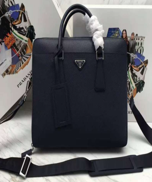 Prada Leather Briefcase Navy Blue Luxury Handbag