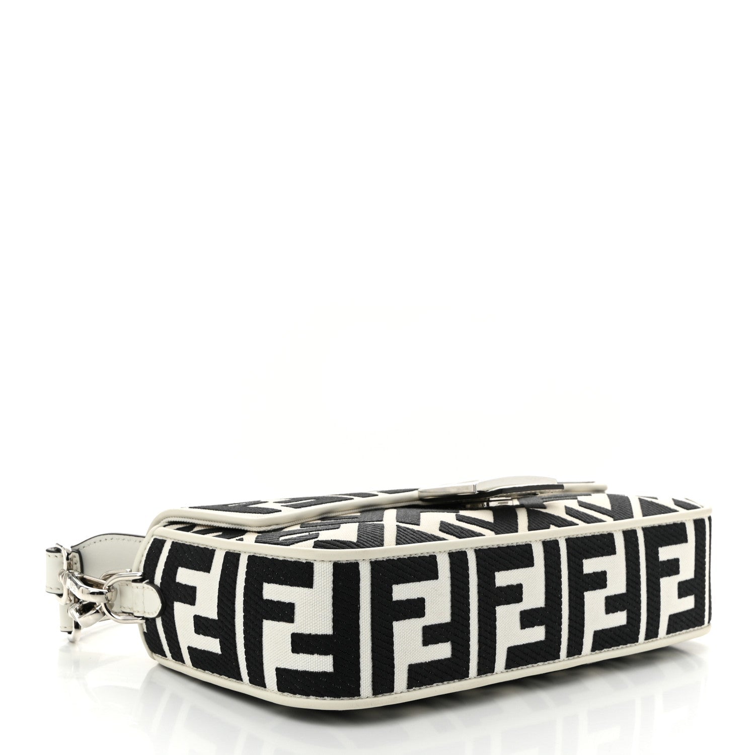 Fendi Canvas Vitello King FF Embroidered Baguette White Black