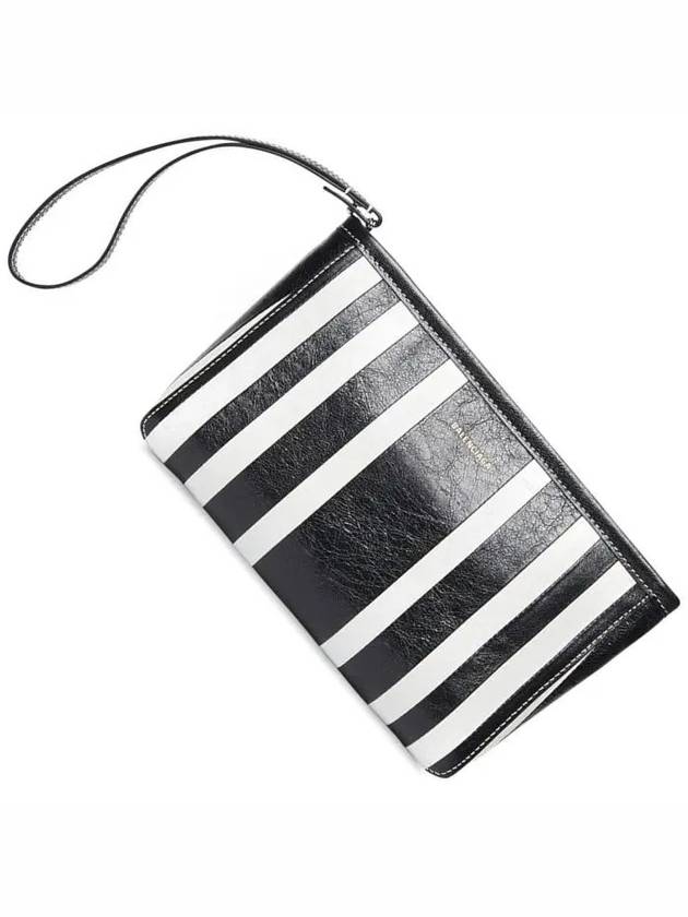 Luxury Balenciaga Trending 2026 Barbes Striped Zipper Clutch Bag Black