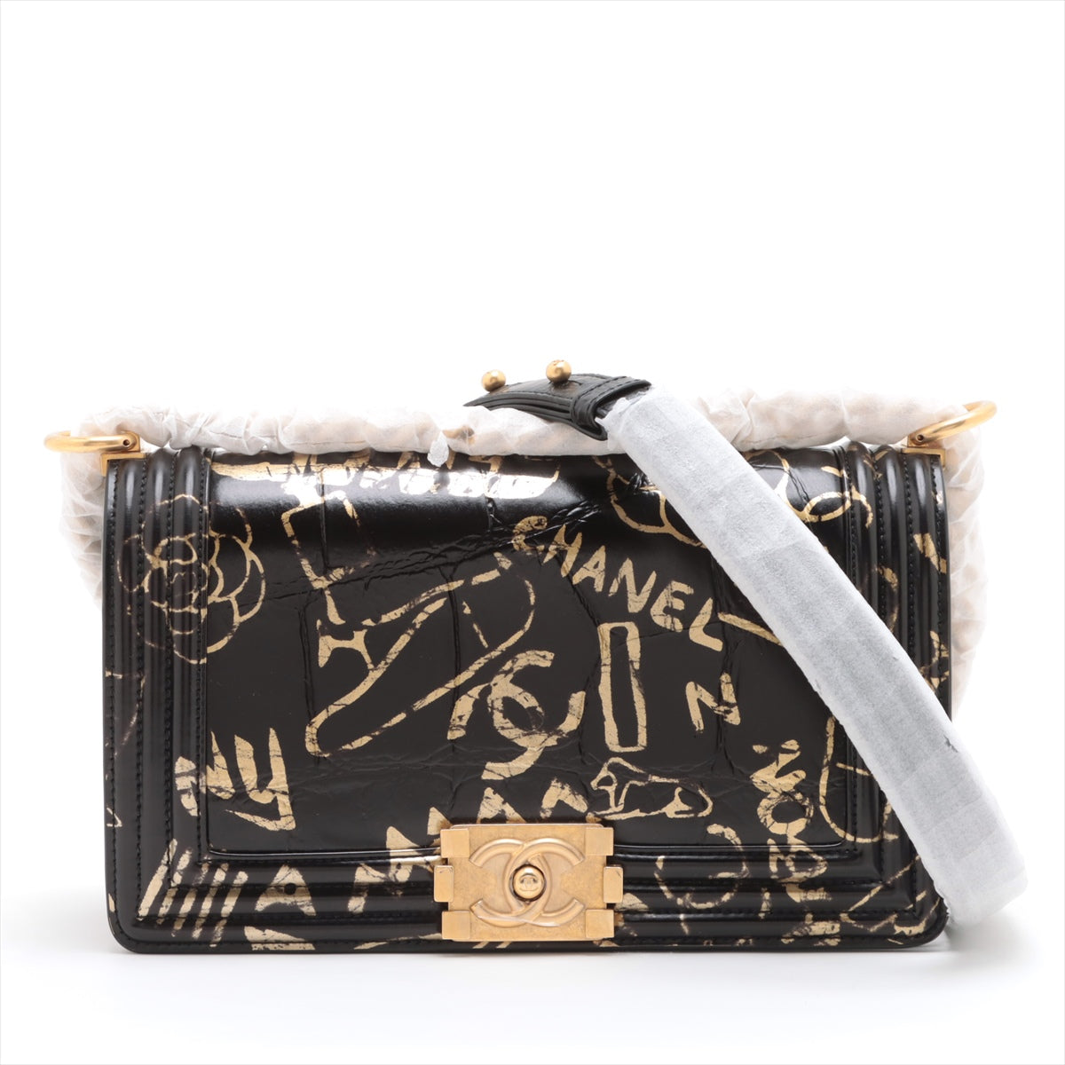 Chanel Boy Chanel 25 Crocodile Press Chain Shoulder Bag Black G 28th