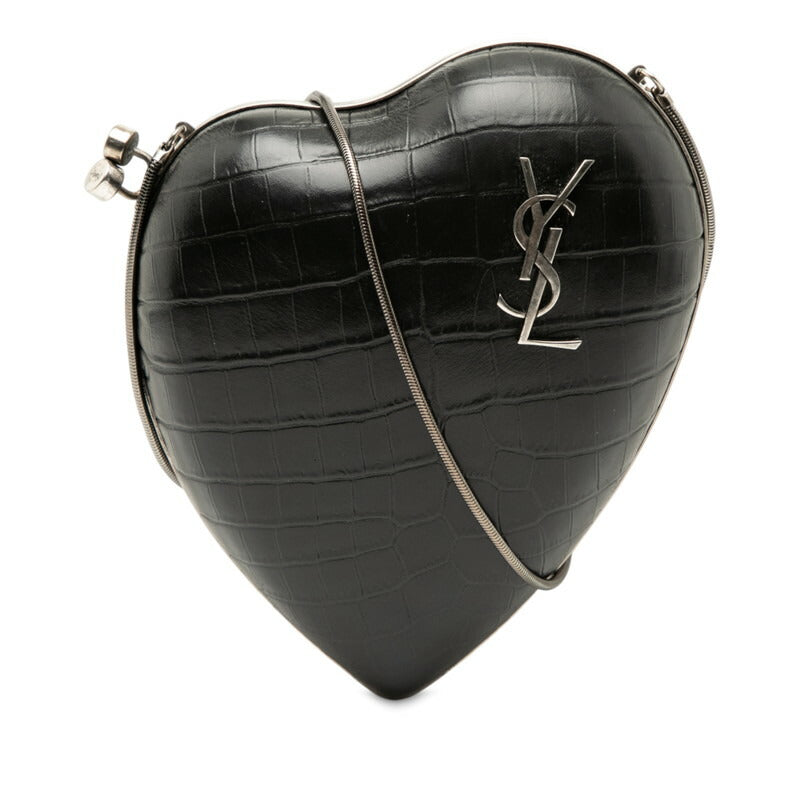 Saint Laurent Love Box Croco Embossed Leather Shoulder Bag