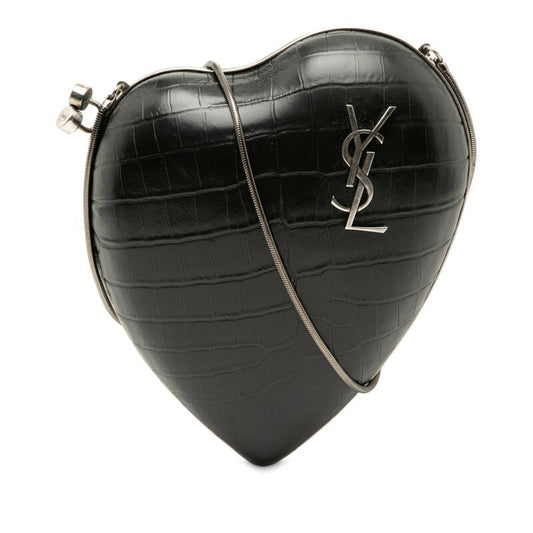 Saint Laurent Love Box Croco Embossed Leather Shoulder Bag