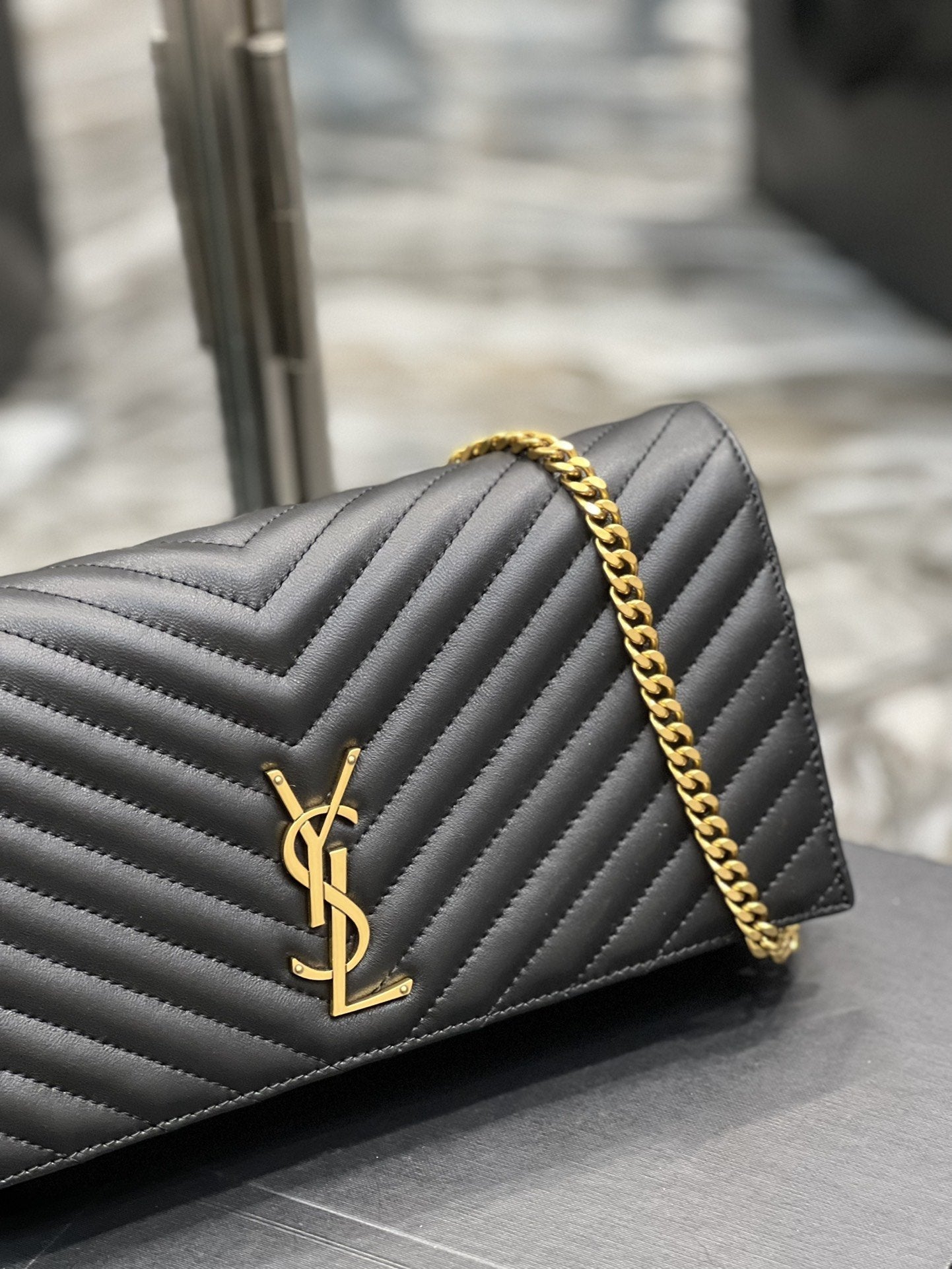 Yves Saint Laurent Kata Chain Bag Black With Gold Hardware.2in/