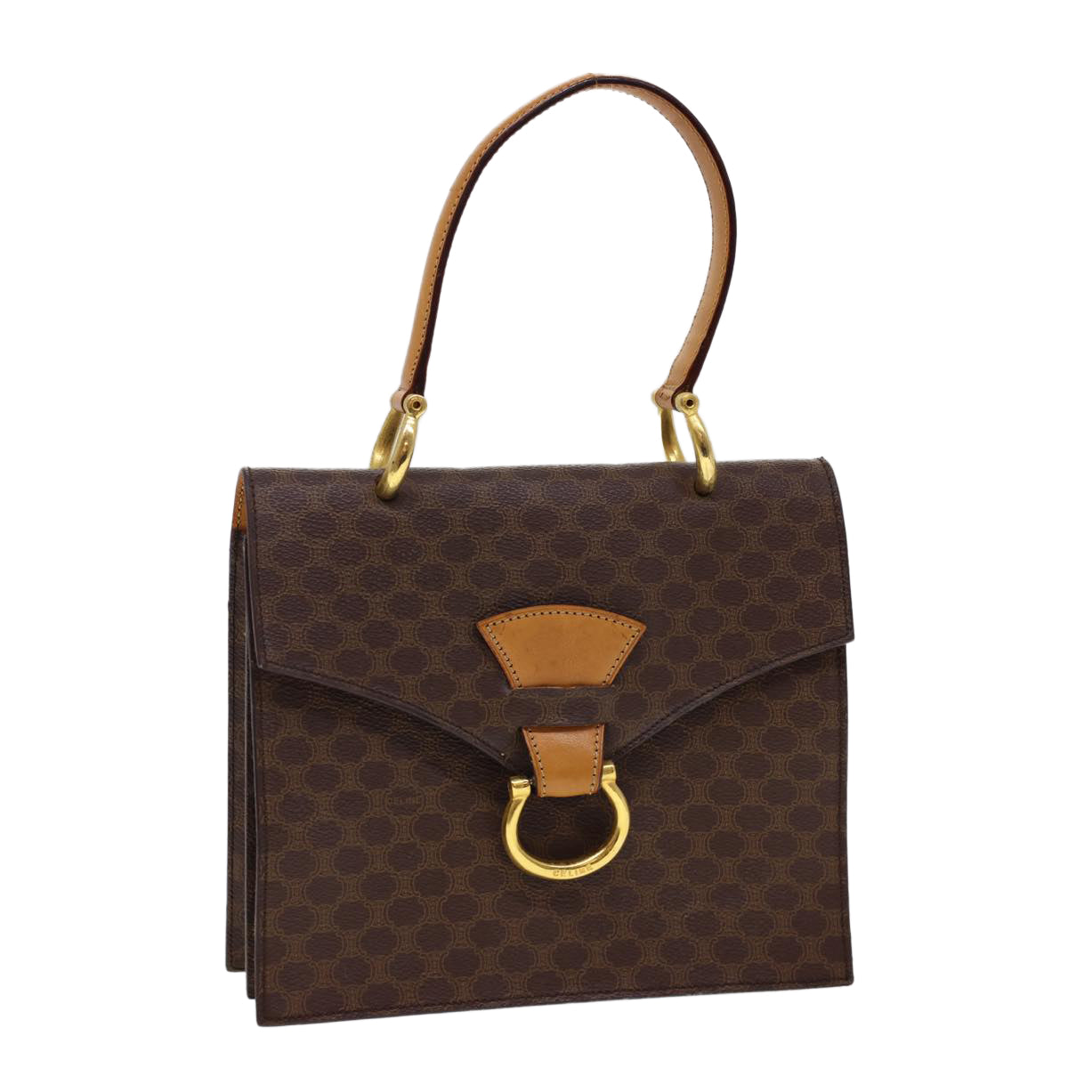 Luxury CELINE Macadam Canvas Hand Bag PVC Leather Brown 40087