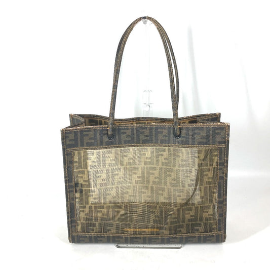 FENDI Shoulder Bag Coated leather Brown Mesh Bag Beach Bag Zucca Women