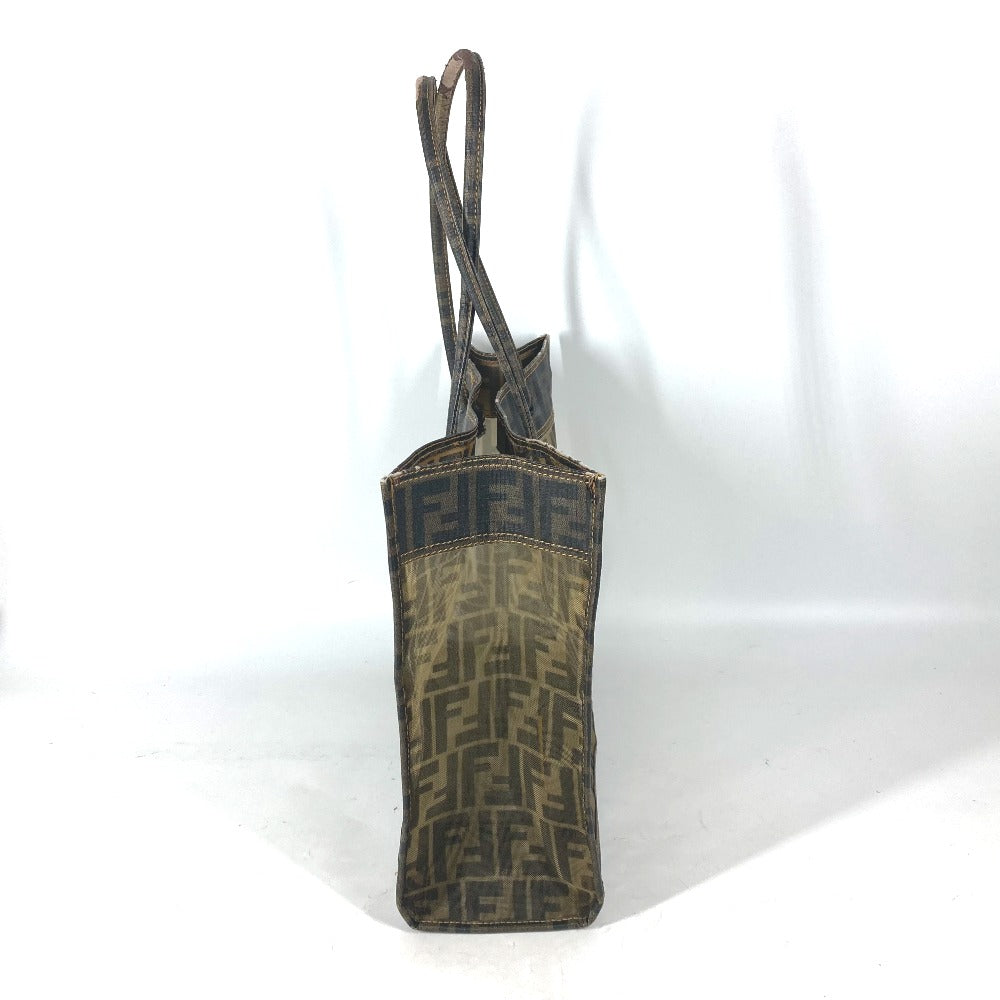 FENDI Shoulder Bag Coated leather Brown Mesh Bag Beach Bag Zucca Women