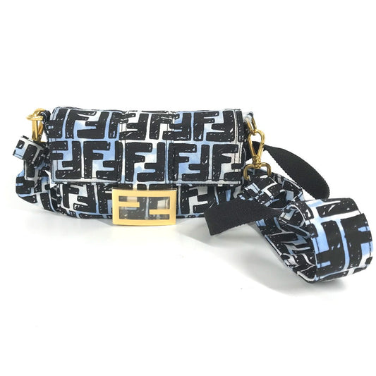 FENDI Shoulder Bag 8BR784 Nylon blue Joshua Vides Collaboration Zucca Baguette Mini mens