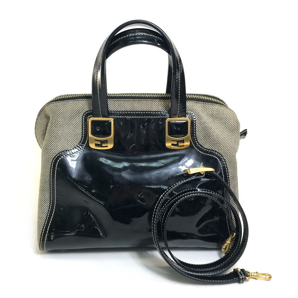 FENDI Handbag Canvas / patent leather Black type Enamel Crossbody Shoulder chameleon Women