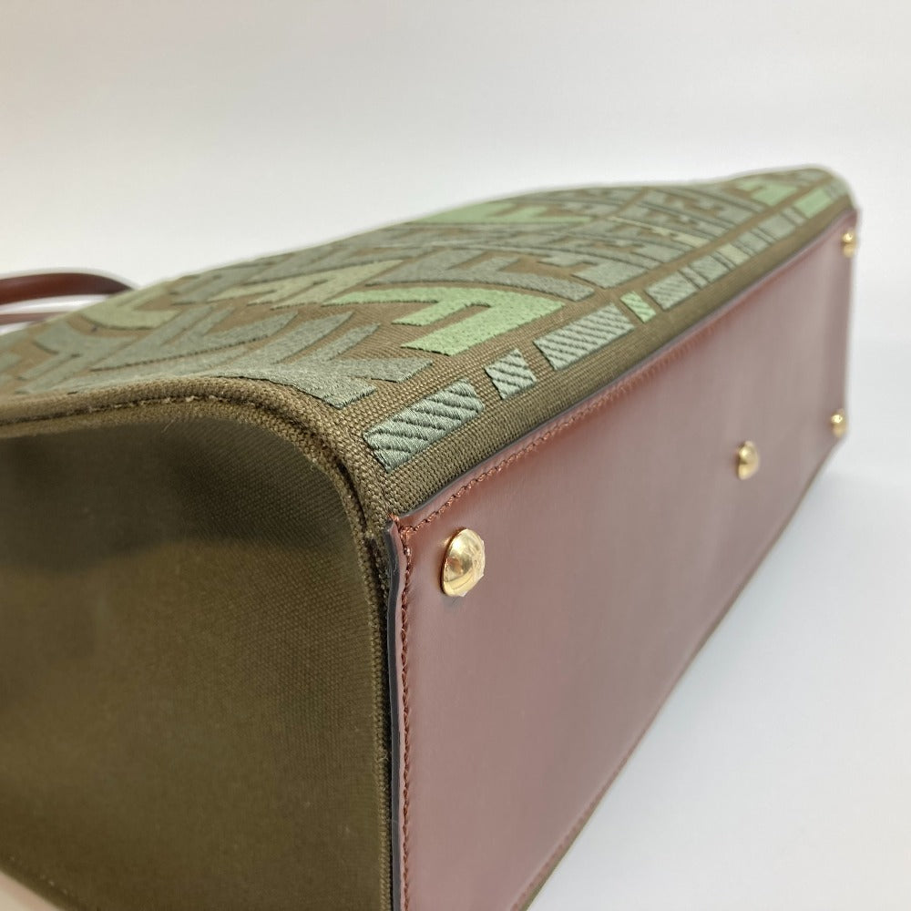 FENDI Tote Bag 8BH374 cotton green FF total pattern Peekaboo X Tote
