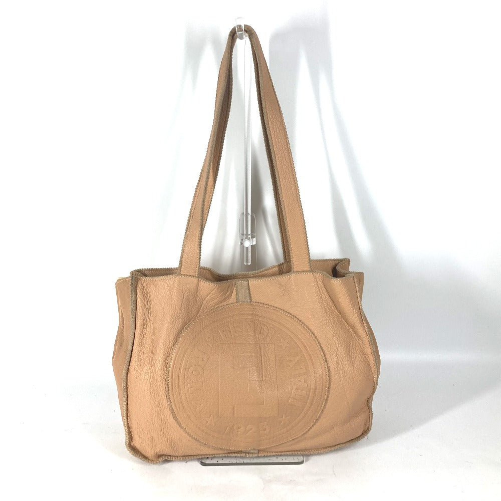 FENDI Tote Bag leather beige Big logo Women