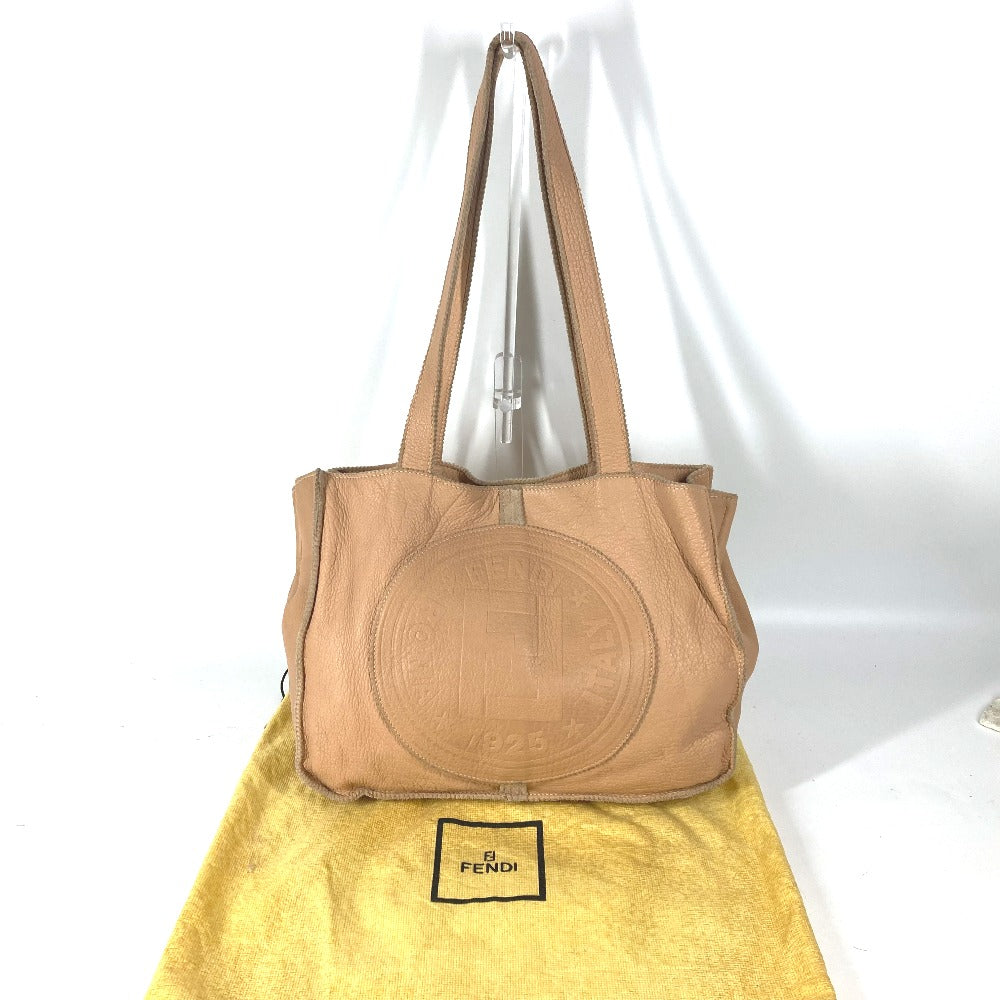 FENDI Tote Bag leather beige Big logo Women