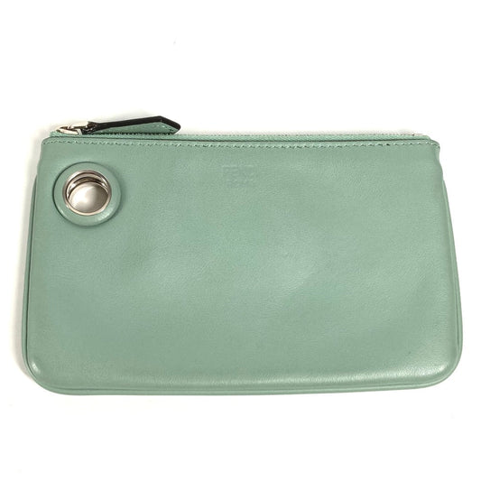 FENDI Pouch 8BS007 leather green Coin case Wallet Clutch Small Women