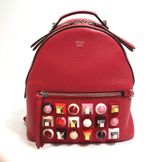 FENDI Backpack 8BZ038 leather Red Valentine limited color studs Mini backpack Women