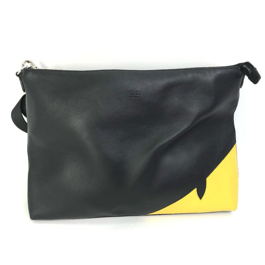 FENDI Shoulder Bag 7VA470 leather black crossbody clutch bag Monster Bugs mens