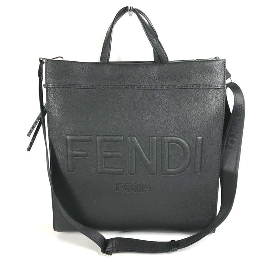 FENDI Tote Bag 7VA583 leather black shoulder bag shopper medium mens