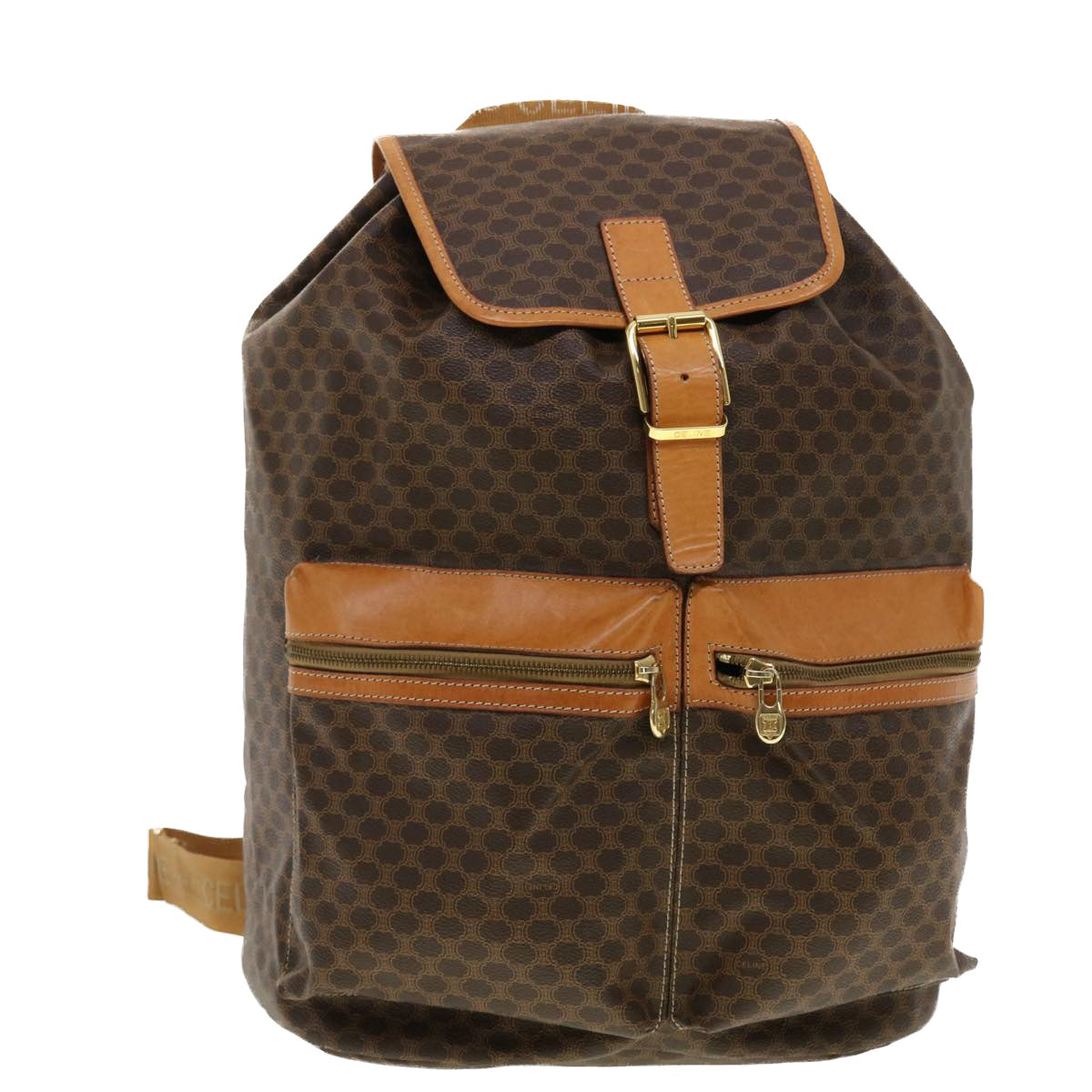 Luxury CELINE Macadam Canvas Backpack PVC Leather Brown 40328