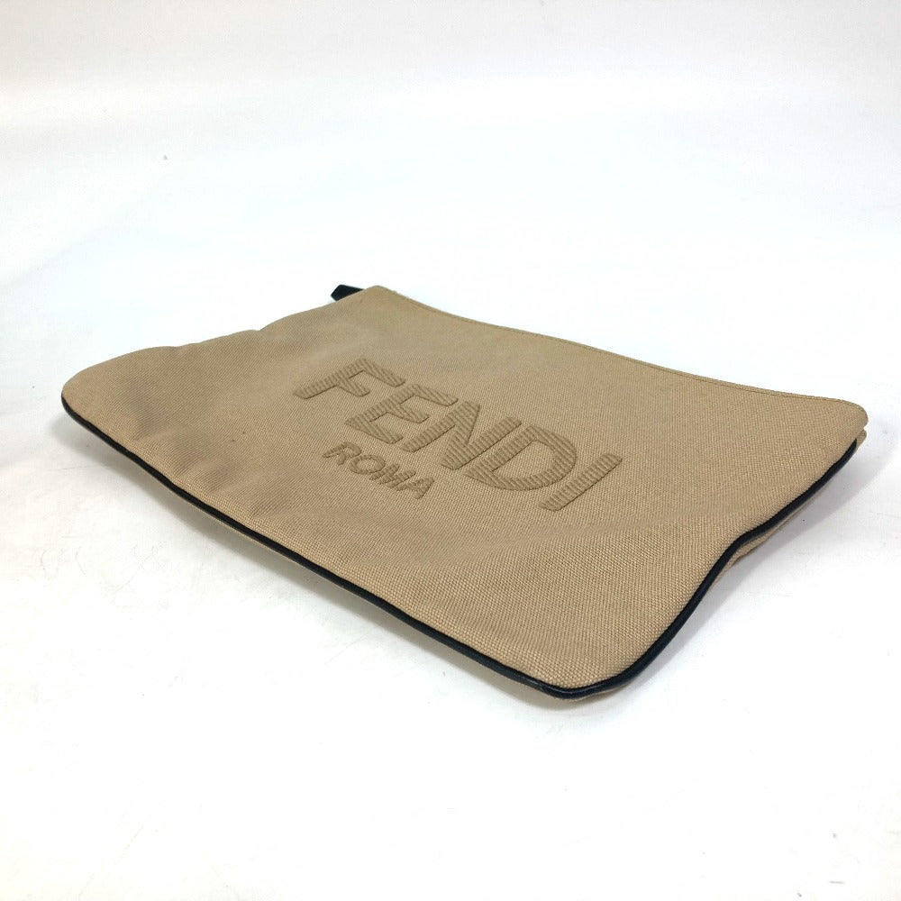FENDI Clutch bag canvas beige Pouch logo