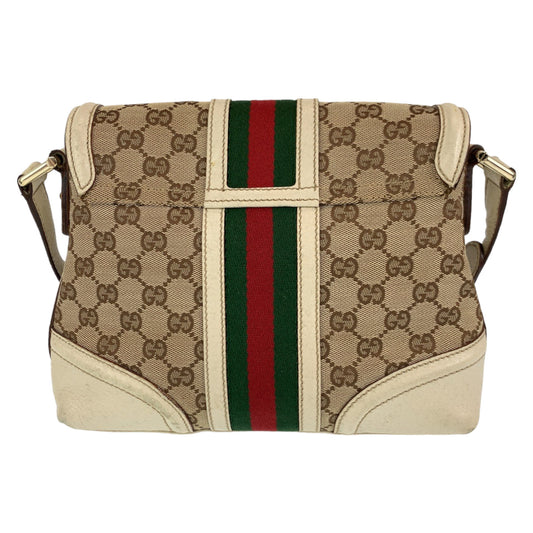 GUCCI Shoulder Bag GG canvas Beige Gold Metal Crossbody Shoulder Bag Pochette Sherry line Women