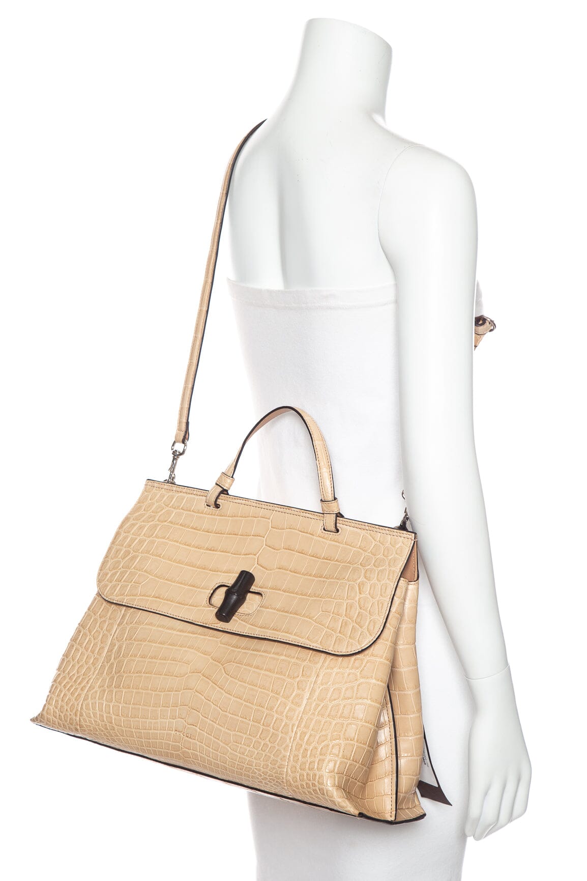 Gucci Crocodile Tan Bamboo Daily Medium Shoulder Bag