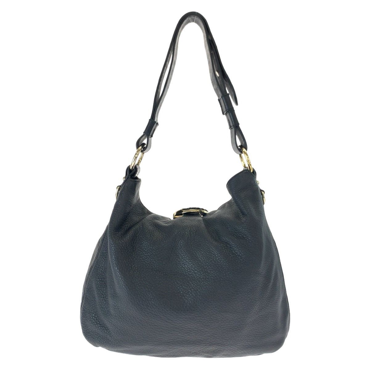 GUCCI Shoulder Bag 232931 leather Black Gold Metal Embossed Leather Shoulder Bag G Wave Hobo Women
