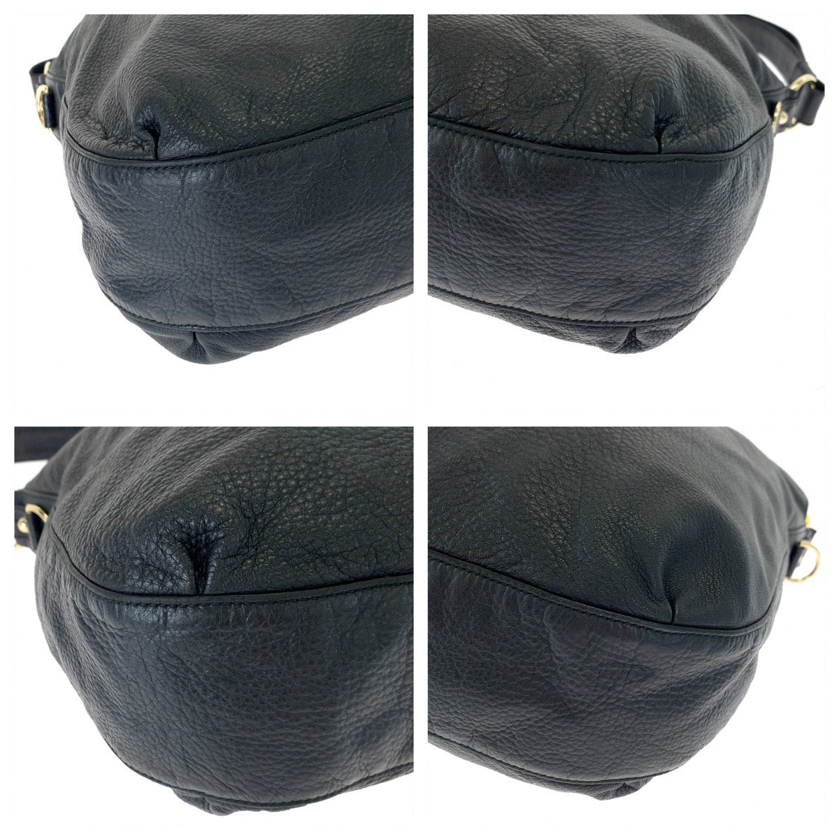 GUCCI Shoulder Bag 232931 leather Black Gold Metal Embossed Leather Shoulder Bag G Wave Hobo Women
