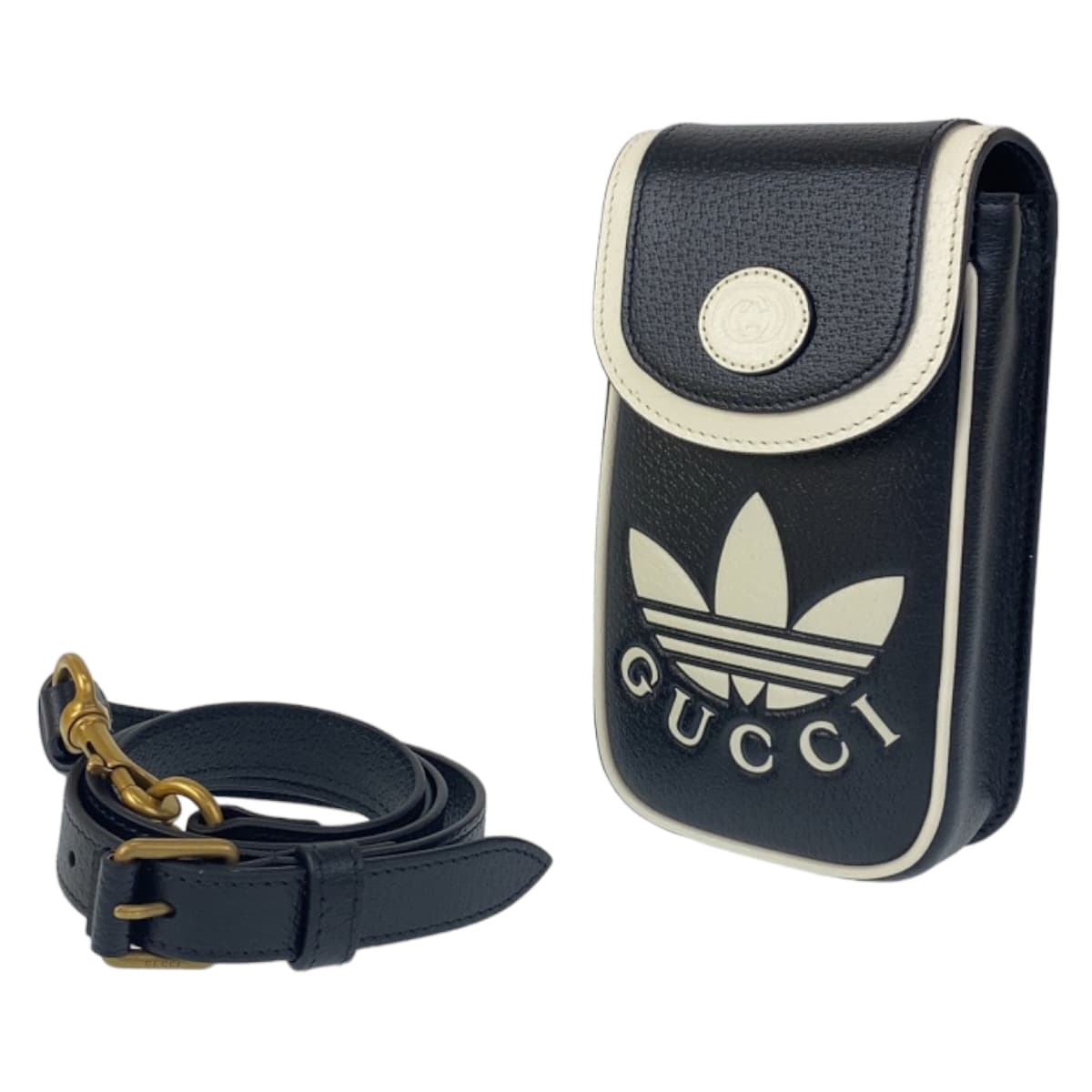 GUCCI Shoulder Bag leather Black White Gold Metal Shoulder Bag Phone Case Pochette adidas collaboration mens