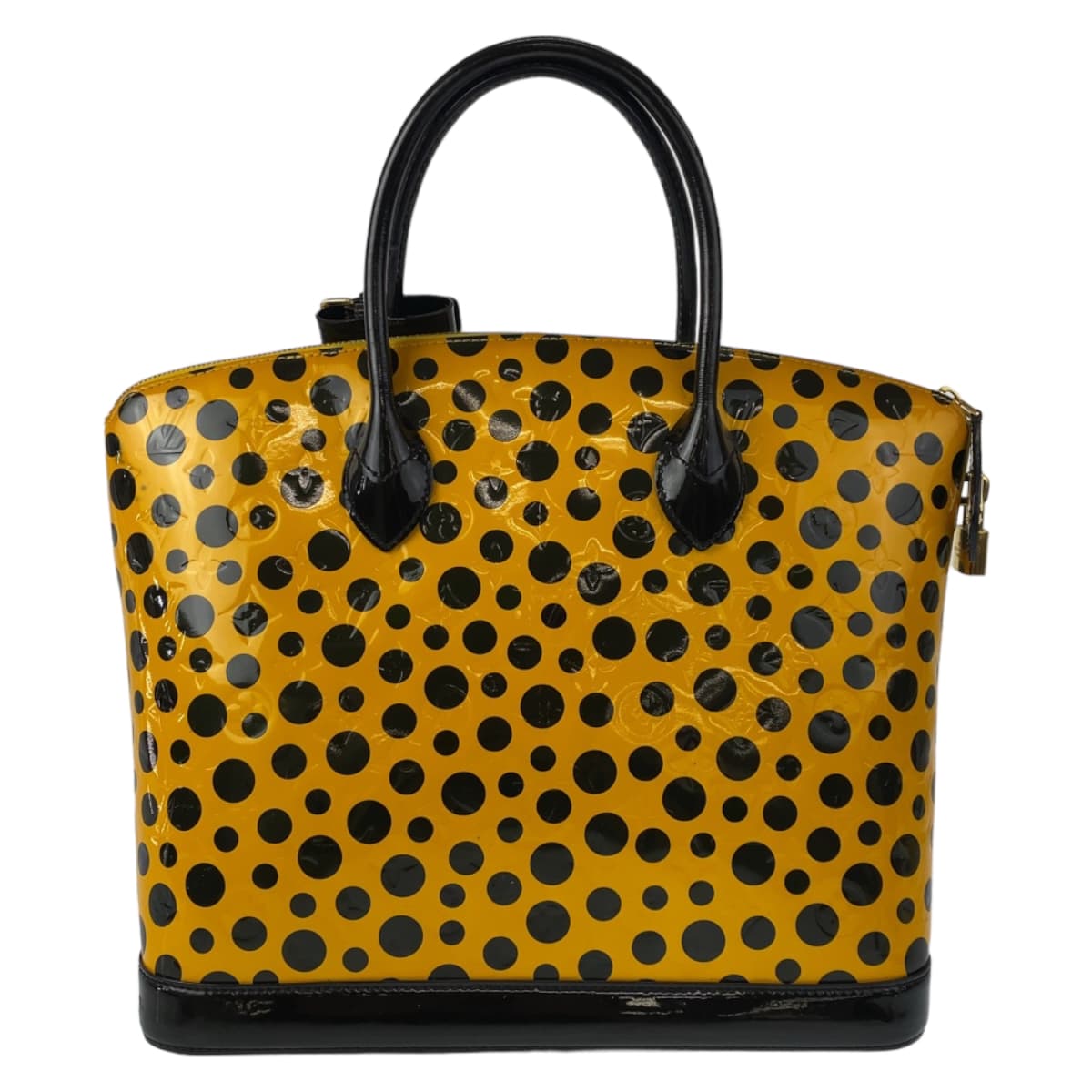 LOUIS VUITTON Handbag Patent leather Yellow Black Gold Metal Monogram Vernis LockitMM Yayoi Kusama