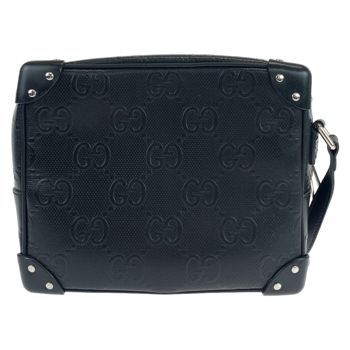 GUCCI Shoulder Bag 626363 leather Black Silver Metal Crossbody Shoulder Bag Soft Trunk GG emboss mens