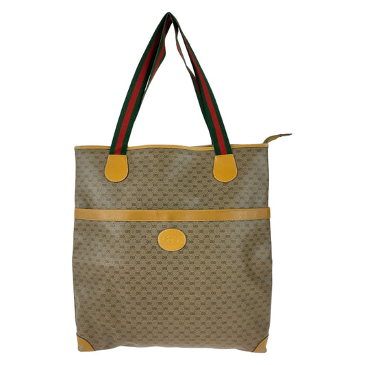 GUCCI Tote Bag 002 983 0163 GG Supreme Canvas Brown Beige Gold Metal Old Gucci Shelly Line Micro GG