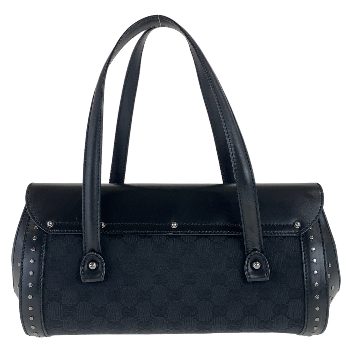GUCCI Shoulder Bag 114993 GG canvas, leather Black SilverMetal Shoulder Bag Bamboo studs Women