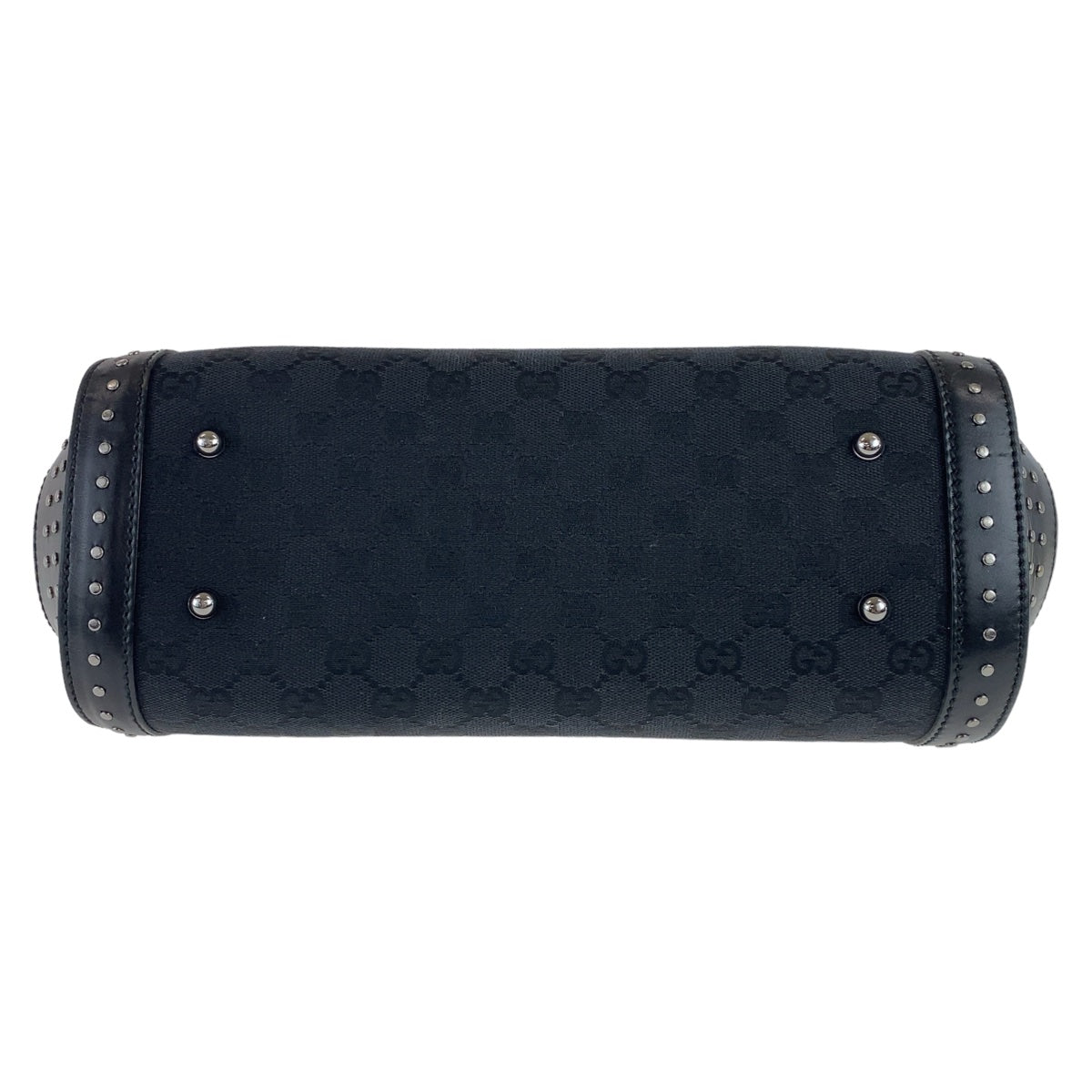 GUCCI Shoulder Bag 114993 GG canvas, leather Black SilverMetal Shoulder Bag Bamboo studs Women