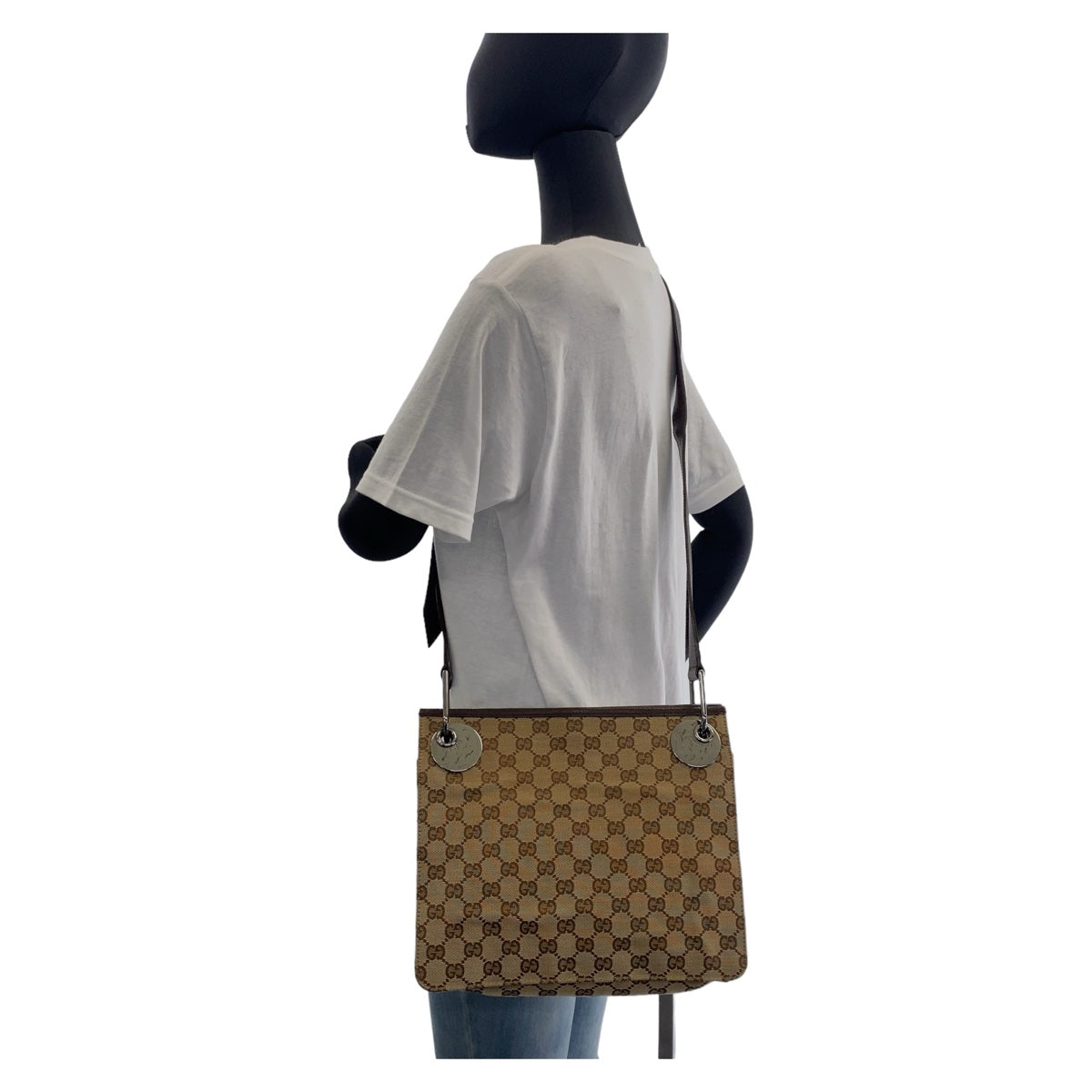 GUCCI Shoulder Bag 120841 GG canvas, leather Beige Brown SilverMetal Crossbody Shoulder Bag Messenger Bag GG pattern Women